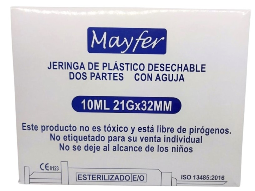 MAY03 CAJA DE JERINGA 
10 ML C/ AGUJA VERDE 100 PZS