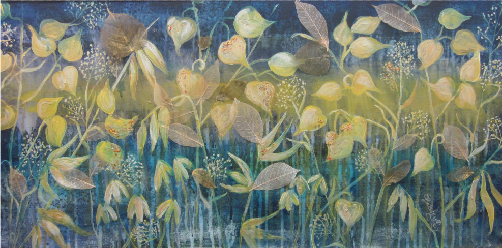 Golden, Mixed Media, ~18x36, Framed