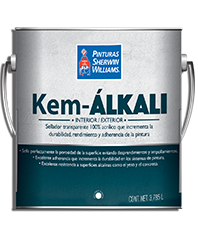 KEM ÁLKALI de Sherwin Williams, es un sellador transparente 100% Acrílico para uso en muros tanto en interior como exterior.