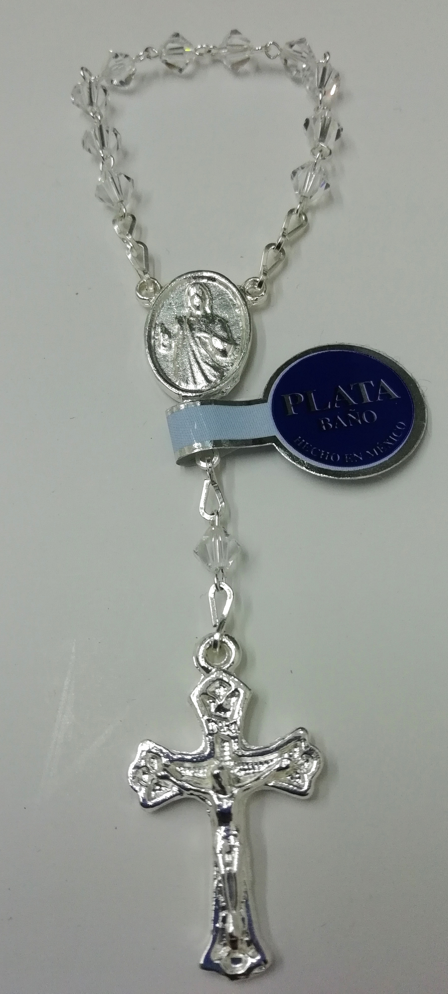 DECENARIO CON CUENTAS DE CRISTAL CORTADO EN BAÑO DE PLATA