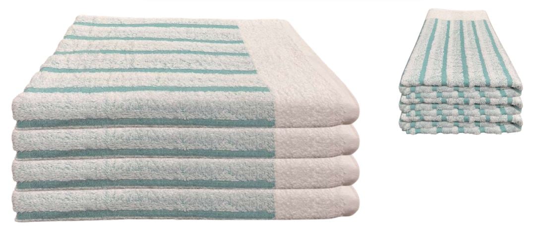 TEAL &amp; WHITE STRIPES TOWEL
100%B COTTON
30X60
36 CS PACK 
