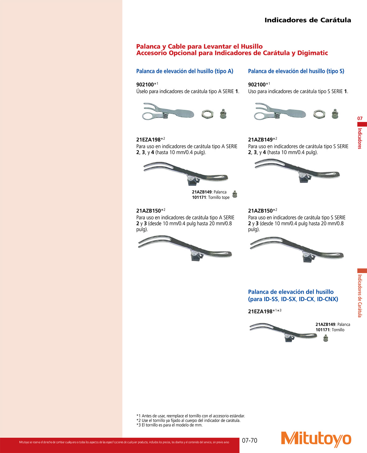 Palancas y cables para levantar el husillo


