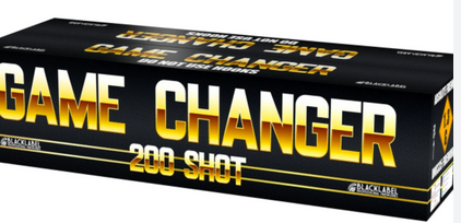 GAME CHANGER - This 200 shot compound firework contains 4 high impact fireworks pre-fused together so you only have to light it once and watch the stunning display. £250.
