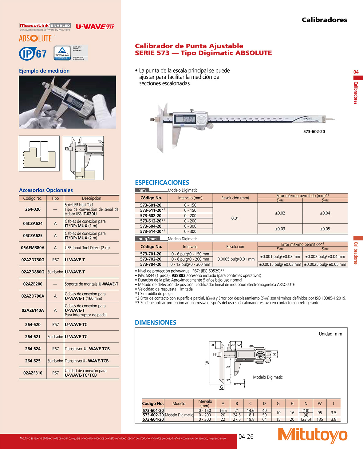 Calibrador de punta ajustable

