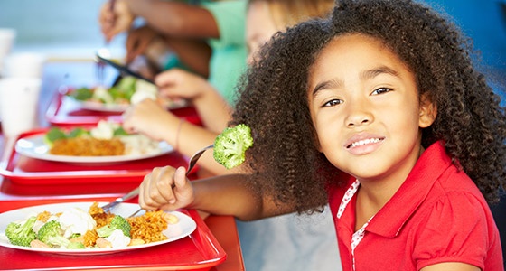 Enjoying Healthy Lunch In Cafeteria

