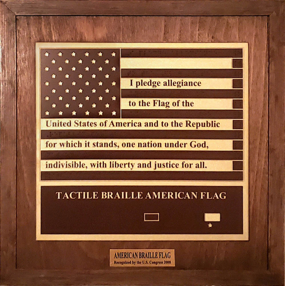 Wood Framed Tactile Braille American Flag Bronze Replica
