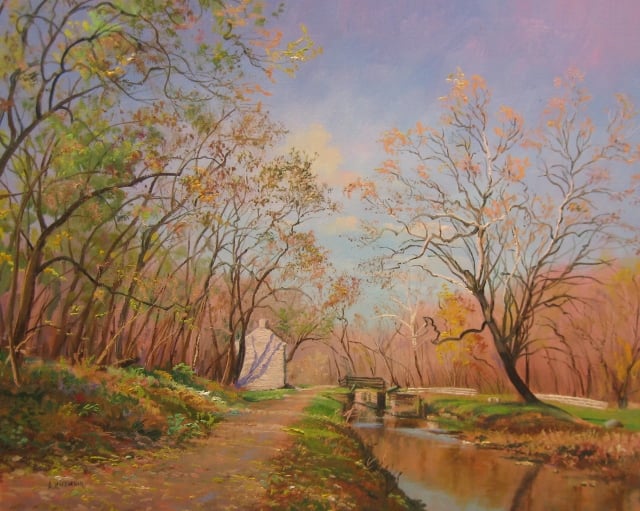 57. The Glories of Autumn, Pennyfield Lock, 16x20 oil on canvas