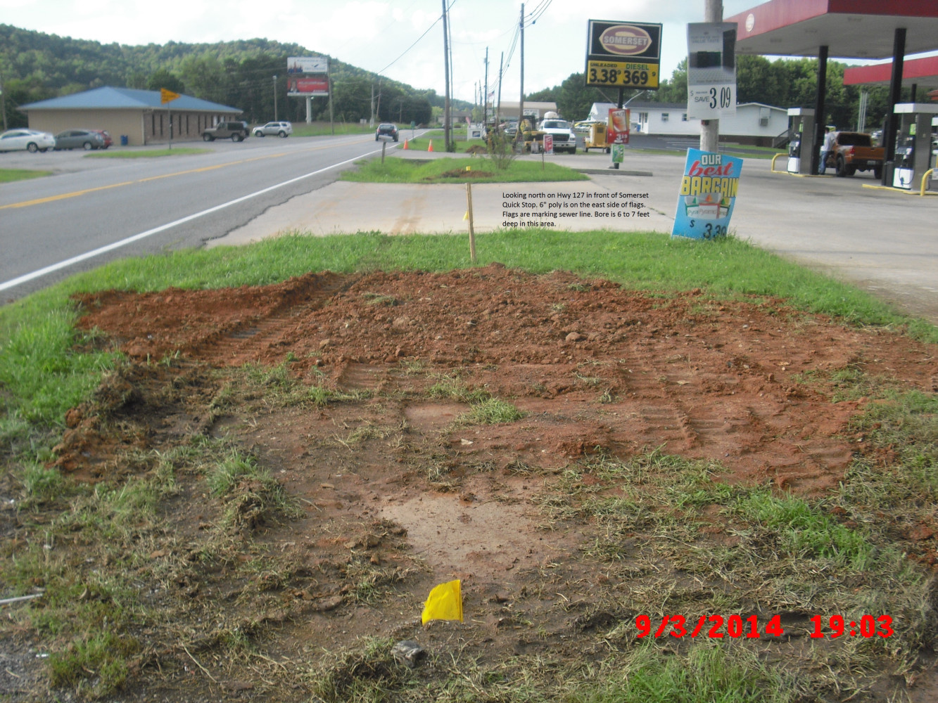 Flags Marking Sewer Line