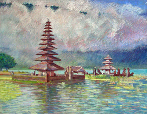 Pura Ulun Danu Bratan, Bali  (Pastel 19.5" x 25.5") £950 framed