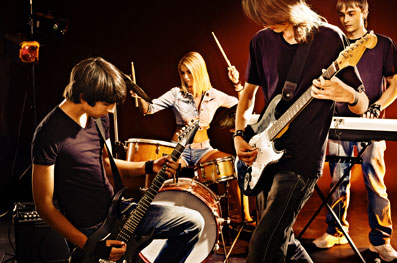 Group people playing guitar