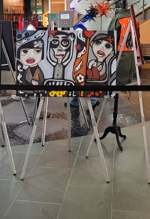 My artwork on display at the St Louis History Museum for Day of the Dead celebration. Kelene 2023