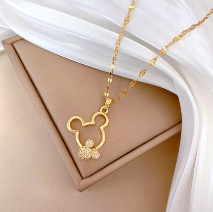 Cartoon Disney Mickey Mouse Necklace Stainless Steel Chain Zircon Pendant Necklace for Women Girls Jewelry Accessories Gifts