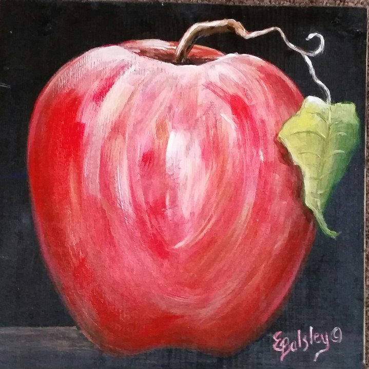 'Apple of My Eye', Acrylic on 11"x11" Wood