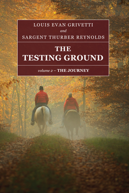 "The Testing Ground — The Journey" book cover, showing two men riding on horseback in a forest