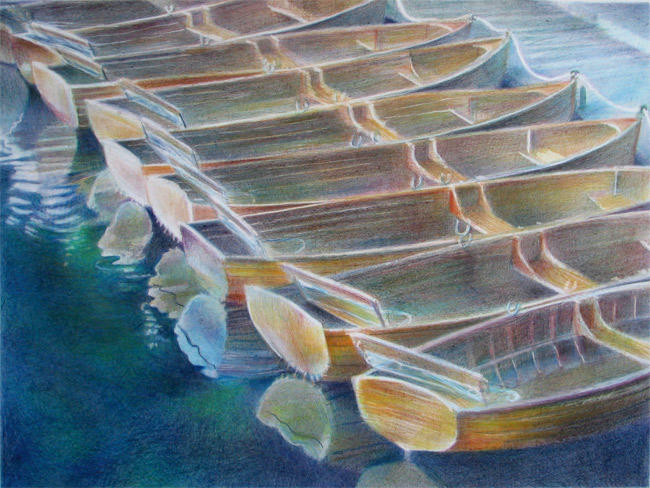 Dedham Rowboats (Coloured Pencil 12" x 16")