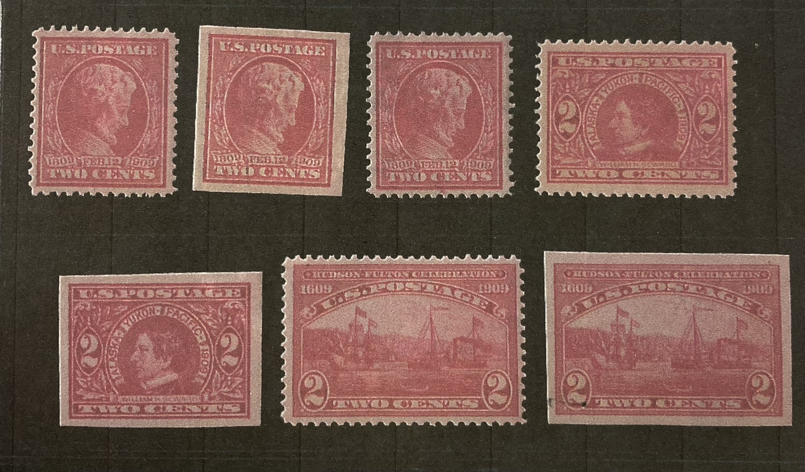 Lincoln 1909 none perf and perf,
William H.Seward none perf and perf 1909, S.S.Clermont none perf and perf
