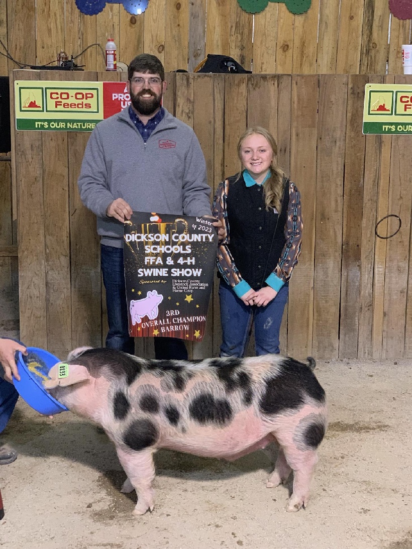 McKenzie Coleman
2023 Dickson County FFA & 4-H
Swine Show
3rd Overall Barrow