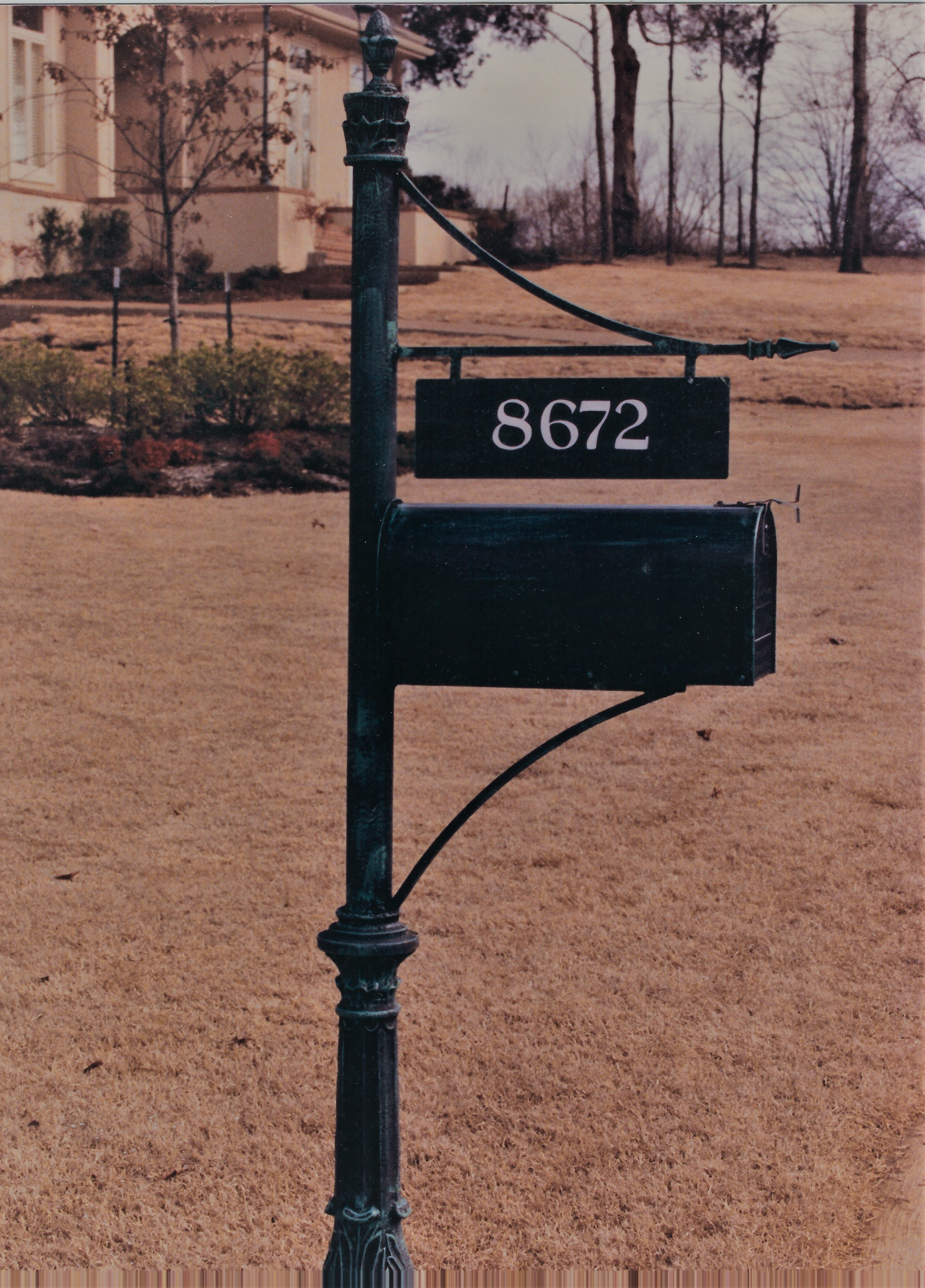 Tall Pickle Fluted Mailstand  address plate Std size box  $545 installed 
Or Medium Box $565
BLACK, ANTIQUE GREEN or ANTIQUE BROWN