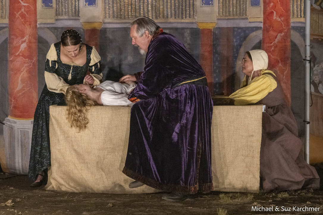 Holly Hill as Lady Capulet, Scott Hamilton as Capulet and Janet Geist-Moore as The Nurse