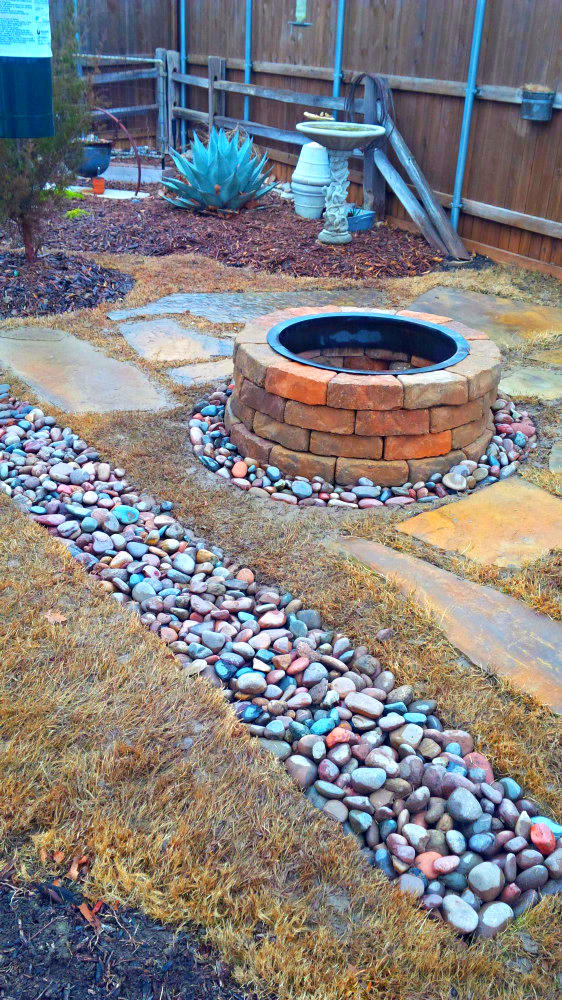 River rock and fire pit