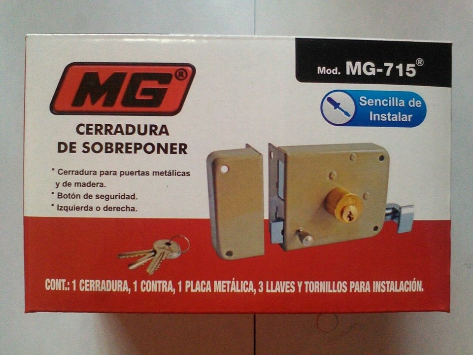 CERRADURA DE SOBREPONER 
MARCA MG MODELO 715 DER E IZQ.
