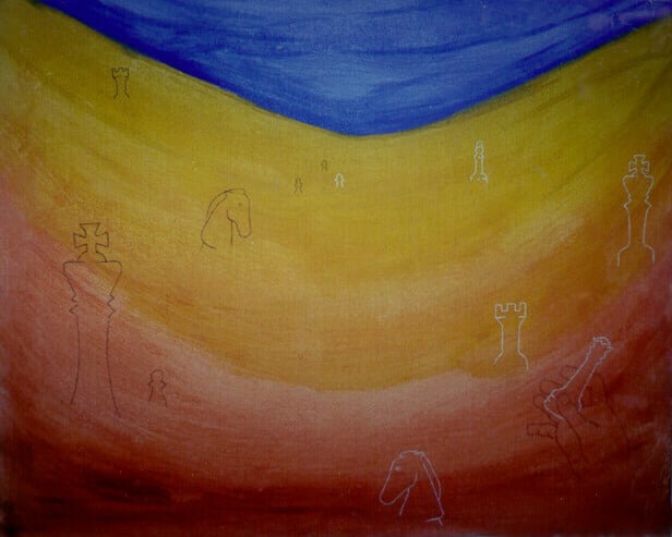 Ap-010 WAR GAMES 24 in x 30 in Acrylic on Canvas private collection