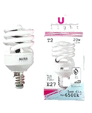 Ahorrador Espiral 20W T2 LD 6.000 
Horas AuraLight Cod -11000