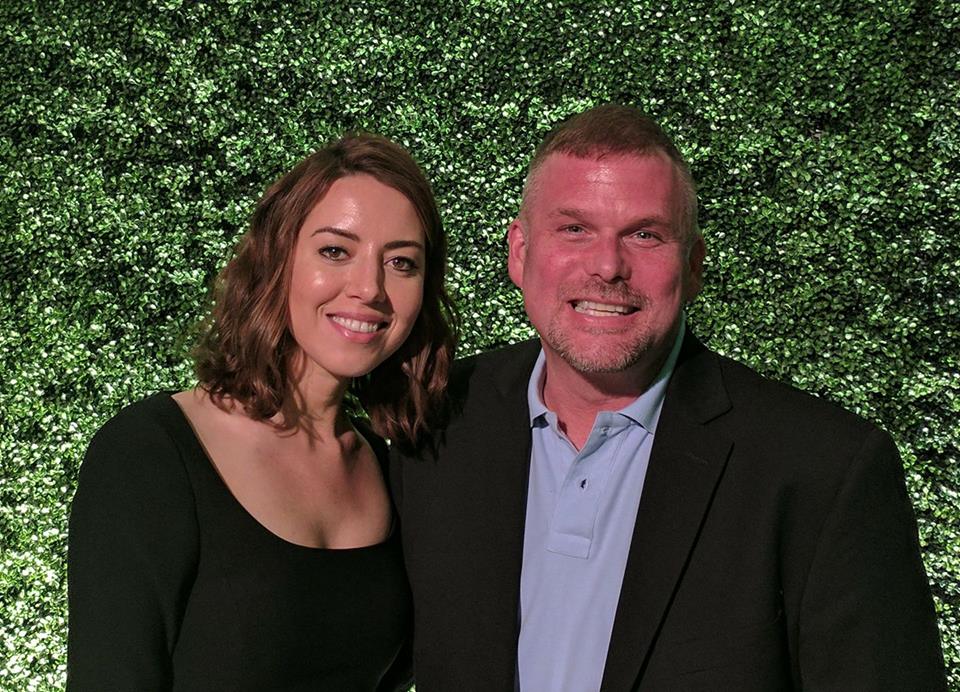 Matt Burton and Aubrey Plaza.