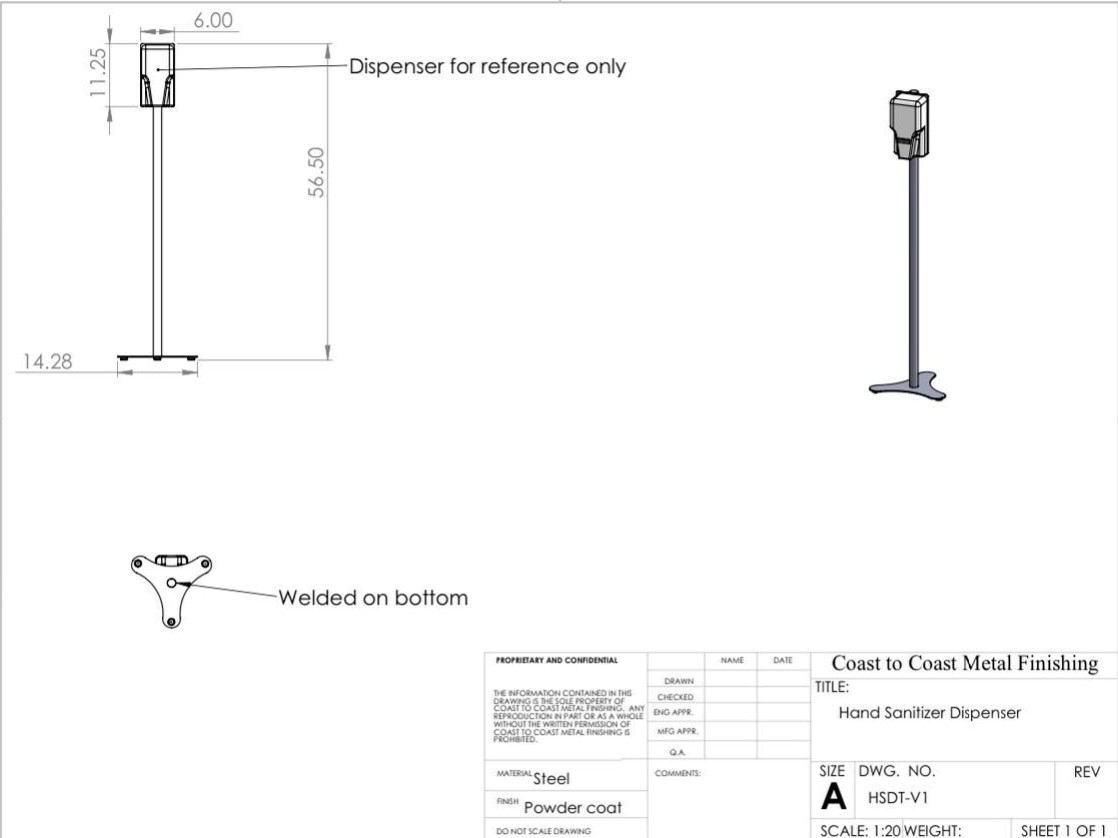 Sanitizing/Soap Moveable Stand. Available in many color options.   