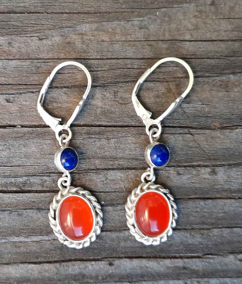 JE011 LAPIS AND CARNELIAN EARRINGS Sterling with twist, lapis and carnelian private collection