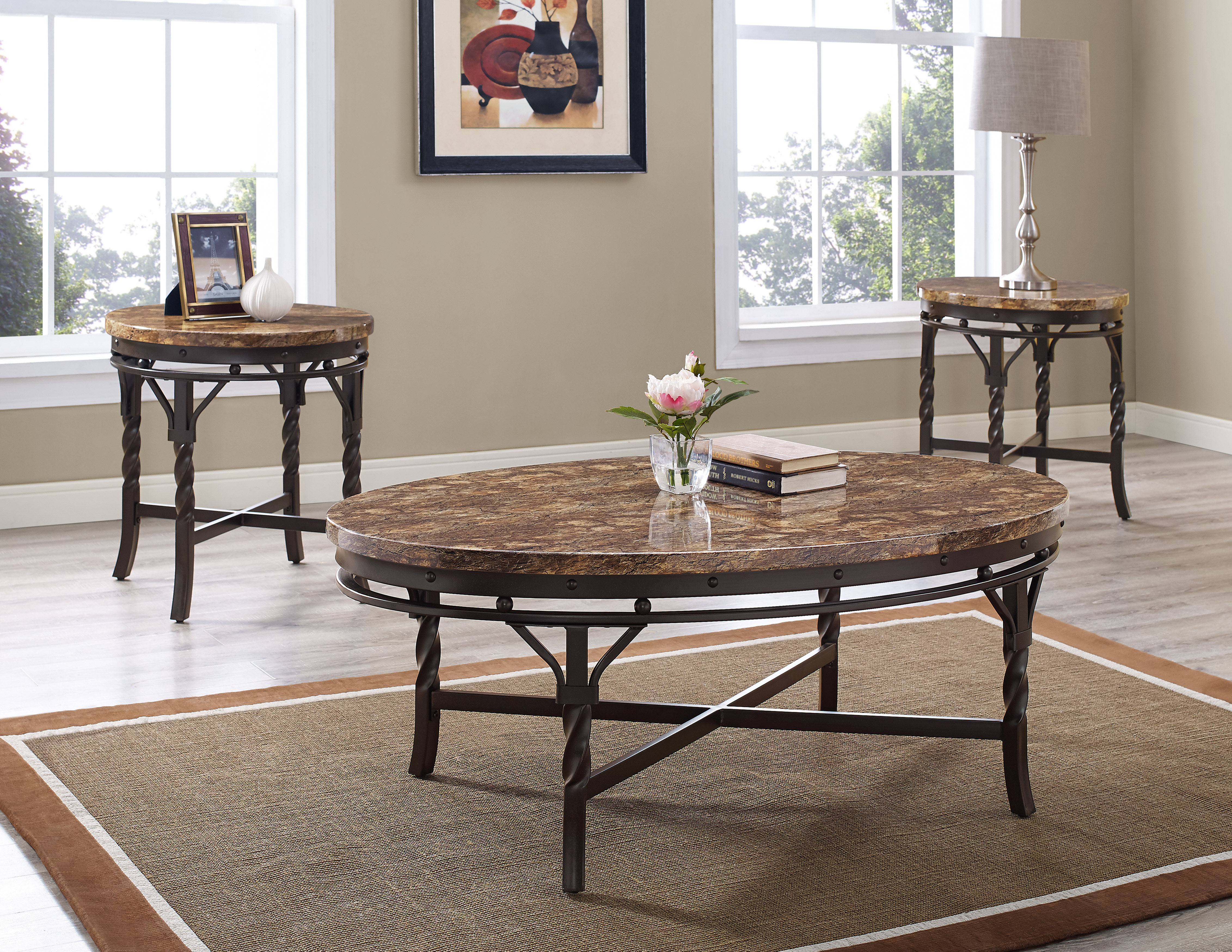 Tuscan Faux Marble Coffee and End Tables set 9550