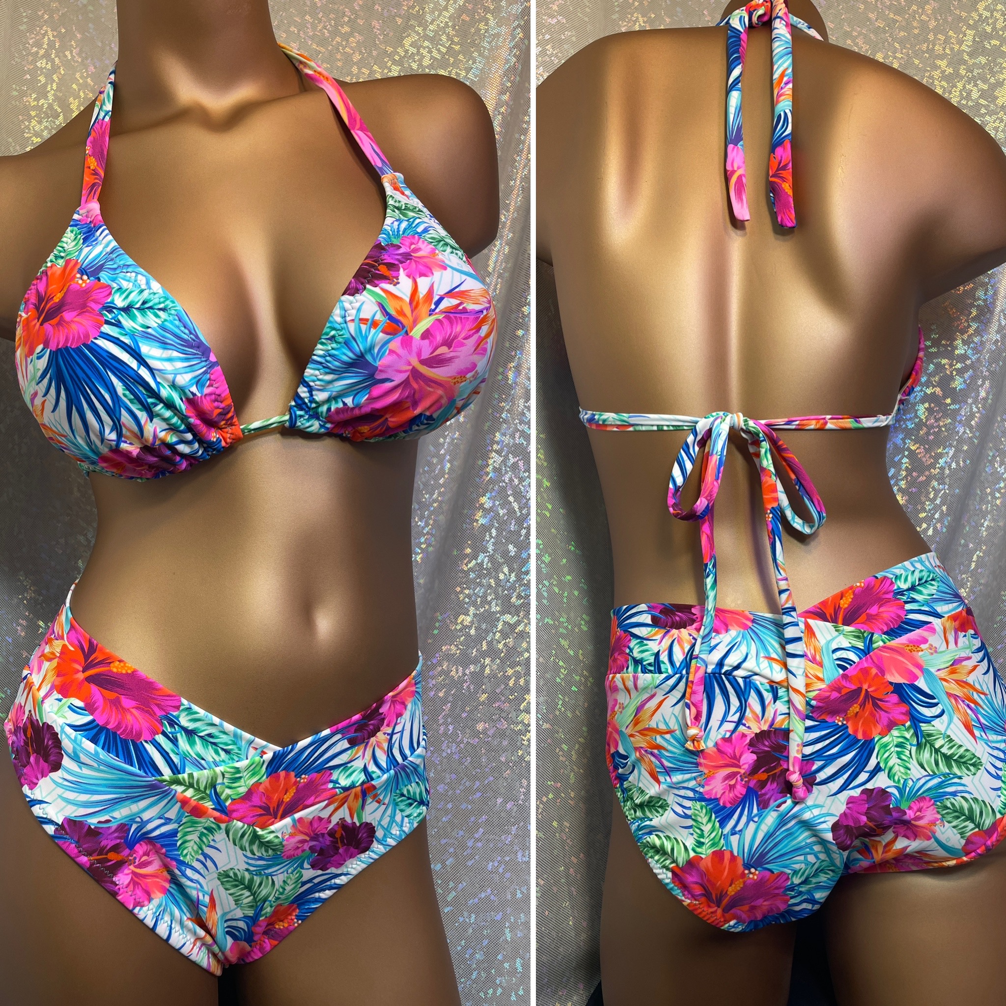 55. DD trinagle top 
Large V- Waist high bottom
Paradise floral print
$65
