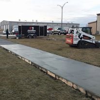 A parking lot with trucks