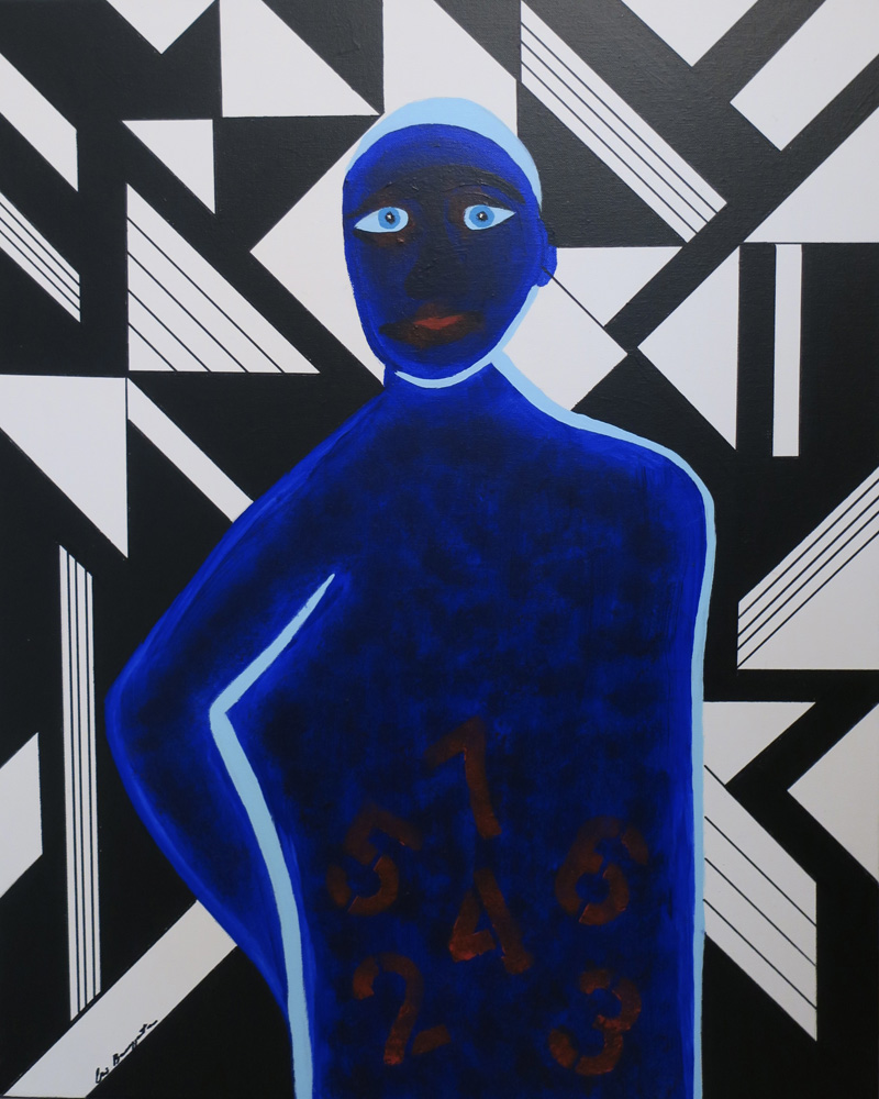 Blue guy with numbers on his belly  24 x 30