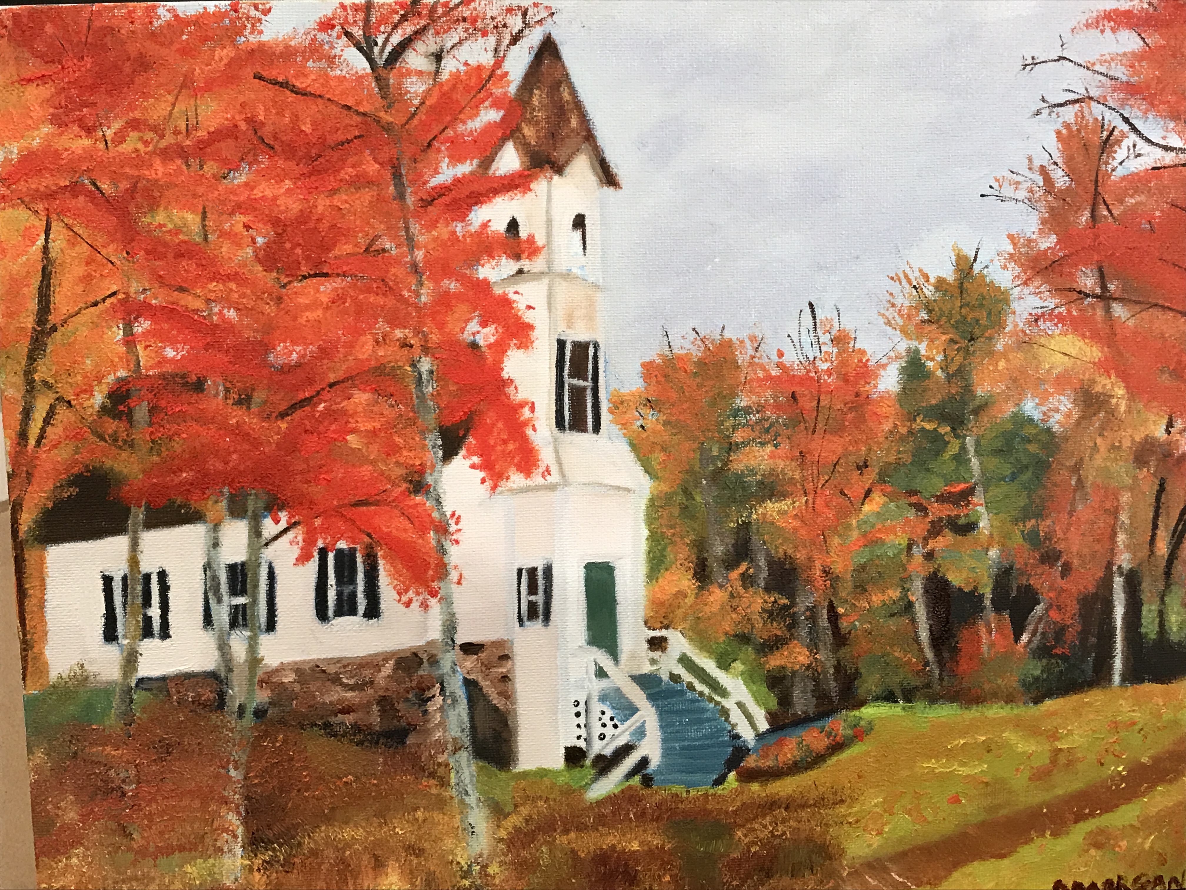 Church in Fall - Oil 