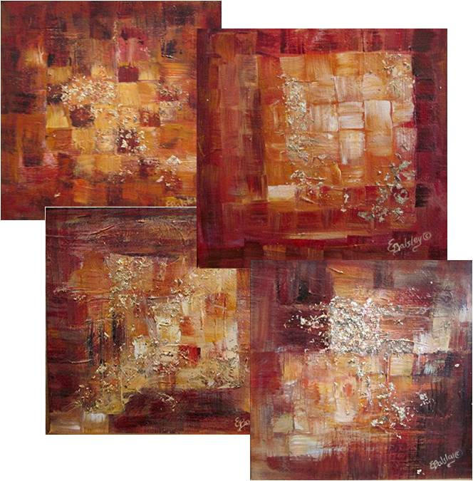 Hollywood Squares, Set of Four, Each Square is 12"x12", Mixed Media, Framed