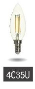 Bombillo vintage  C35 Vela 4W Claro 
3000K 400 Im E27 110-130V 15.000Hrs
 Evergreen  Cod:15345