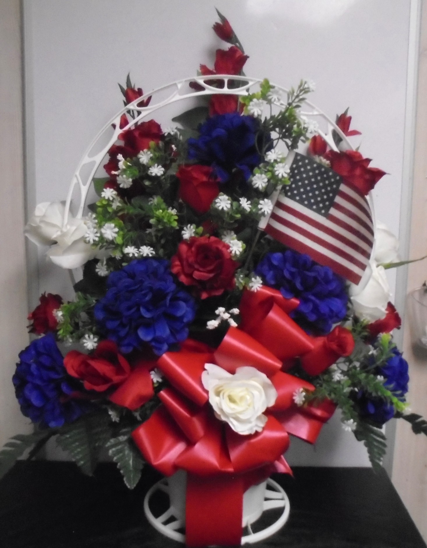 (22B) "SILK" Funeral Basket
(Red, White & Blue)
$75.00