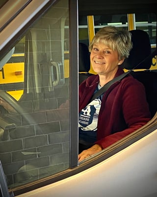 Barbara just started driving a transit van in August 2022. We’re guessing that she saw how much her husband John likes it.  So another husband & wife team with us out of Waconia.

Barbara said that she really enjoys her conversations with the kids as they are joyful, curious and interested in everything!

When not driving, she loves to jump on their trampoline with the granddaughters Lizzy & Josie, as well as walking her dogs and reading.