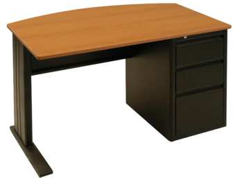 ESCRITORIO SECRETARIAL.
Cubierta elaborada en melamina  color madera.
Estructura metálica color negro.
Pedestal de 3 gavetas.
correderas telescópicas.
Sistema de en llave central.
Mide: 120x60 cm.
