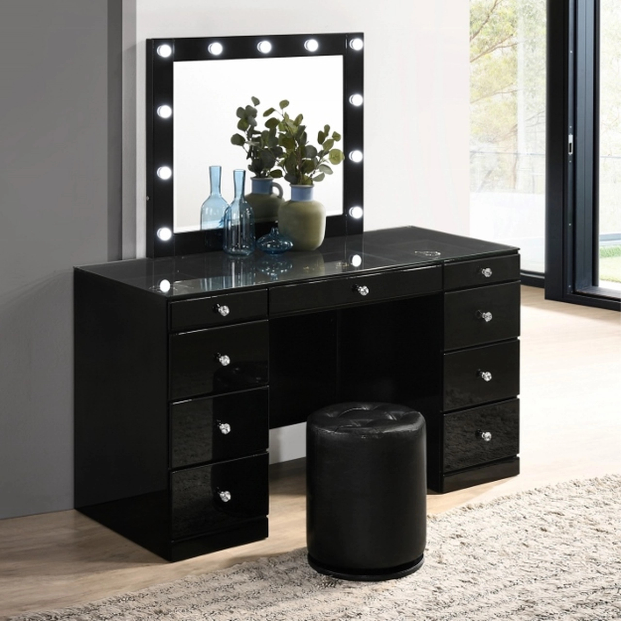 B4850BKSET Avery  Vanity Desk Set Black
