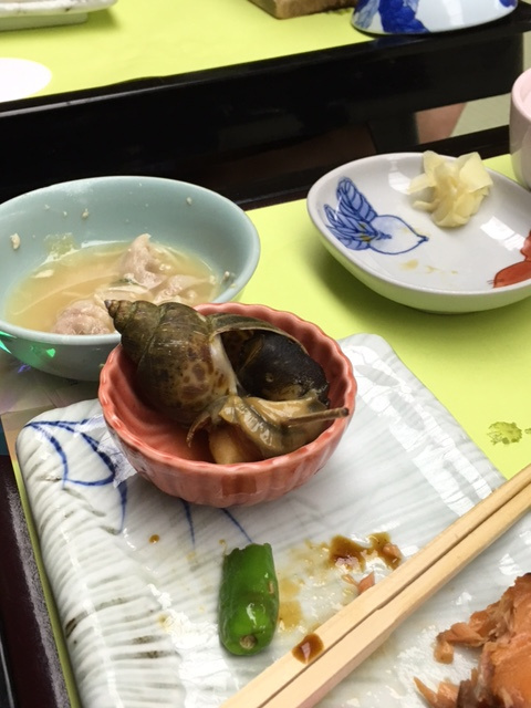 Something Tex had not eaten before at the onsen dinner - he did eat it!
