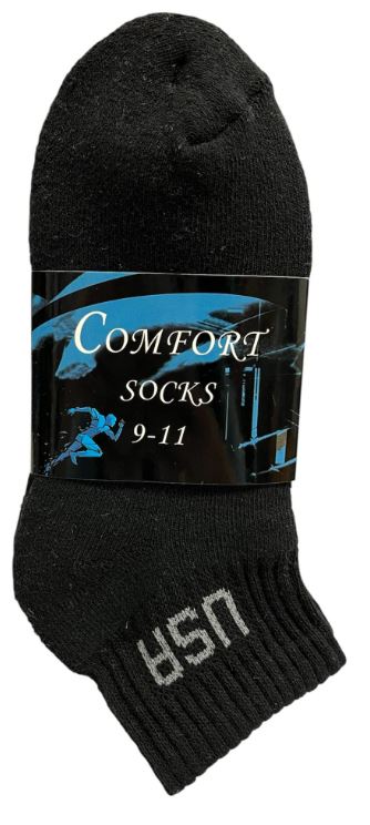 Q304 
2PK CONFORT SOCKS QUARTER BLACK USA 9-11
UPC 6133679538216
Q404
2PK COMFORT SOCKS QUARTER BLACK USA 10-13
UPC 812462030309
120 CS PACK