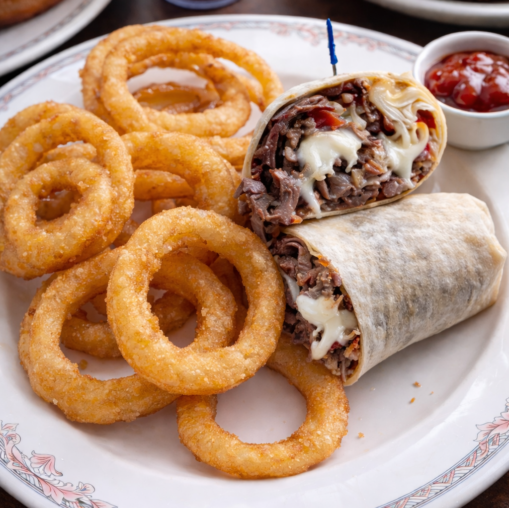 Onion rings and Steak Wrap