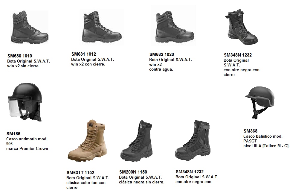BOTAS (PIEL, LONA, CON CIERRE, SIN CIERRE, SWAT, CASCOS)