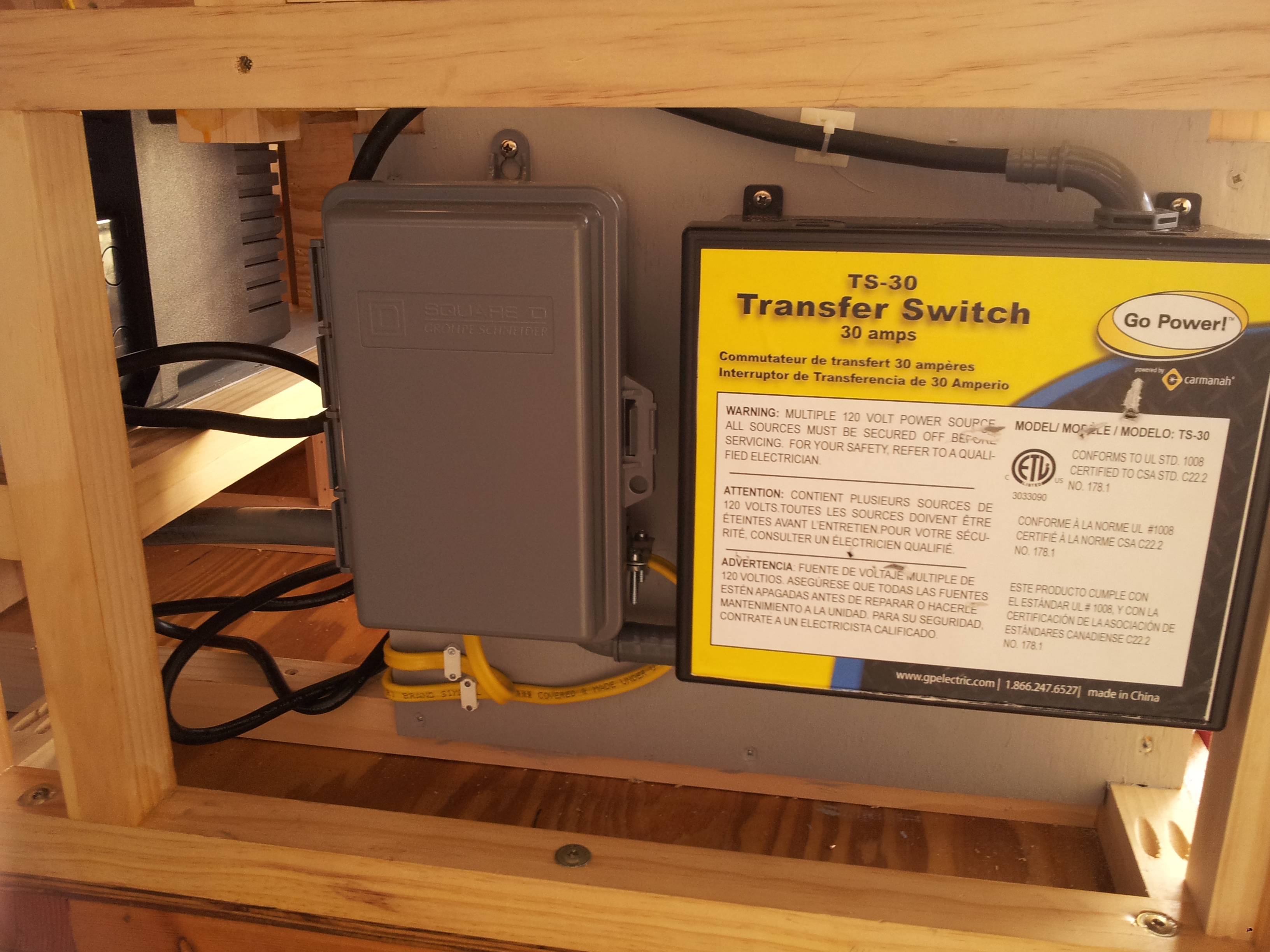 Breaker box and transfer switch