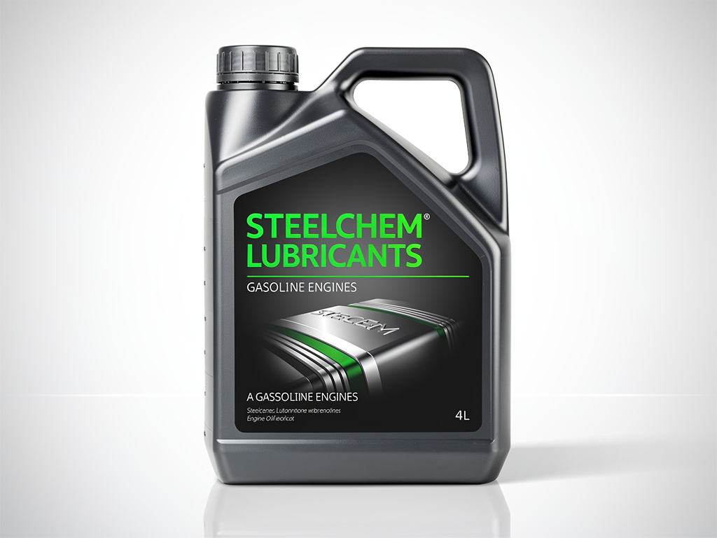 Bidón negro de aceite lubricante Steelchem para motores de gasolina de 4 litros