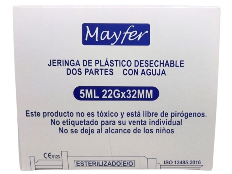 MAY02 CAJA DE JERINGA 
5 ML C/ AGUJA NEGRA 100 PZS