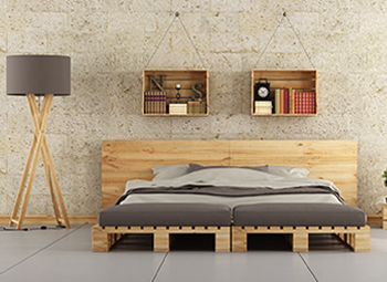 Modern Bedroom with Pallet Bed on Brick Wall