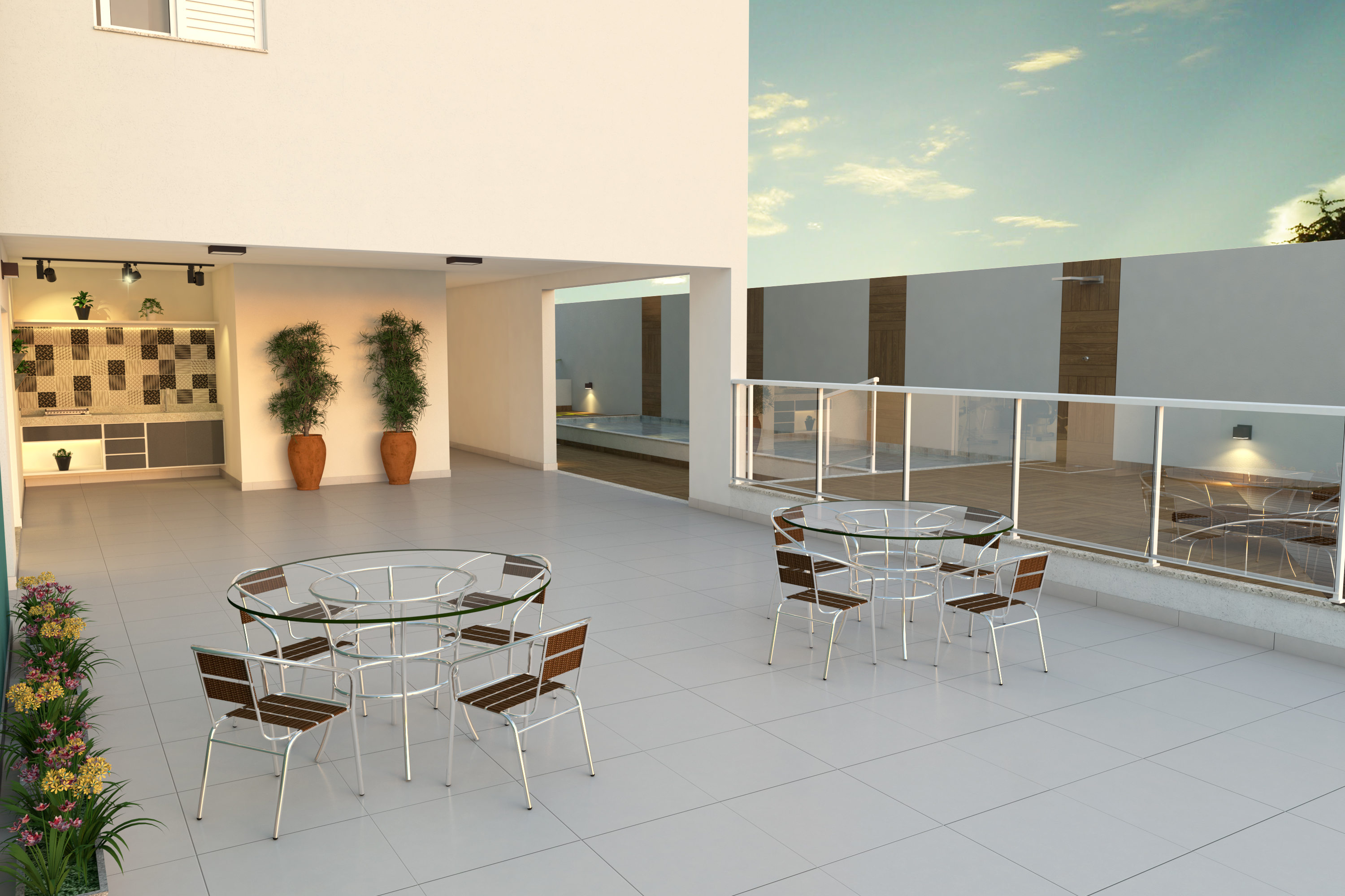 Espaço Gourmet integrado com a piscina